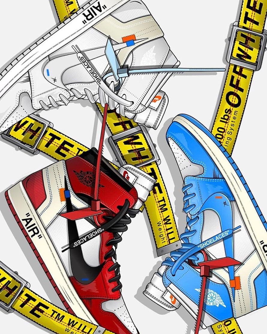 Off-White x Air Jordan 1 Sneaker Illustration with Industrial Straps and Lacing System HD phone wallpaper