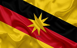 Sarawak State Flag with Silk Texture and Golden Star Emblem HD wallpaper