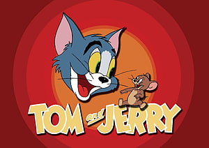 Tom and Jerry Classic Cartoon Logo with Red Concentric Circle Background HD wallpaper