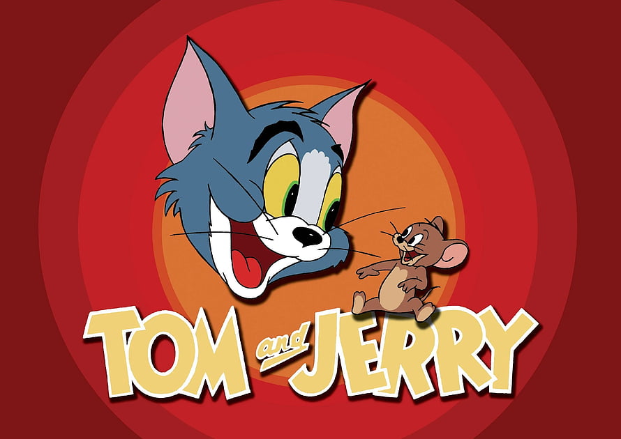 Tom and Jerry Classic Cartoon Logo with Red Concentric Circle Background HD wallpaper