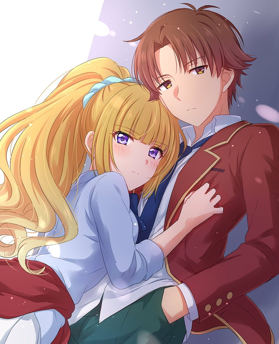Karuizawa Kei and Ayanokouji Kiyotaka in a Tender Embrace HD phone wallpaper