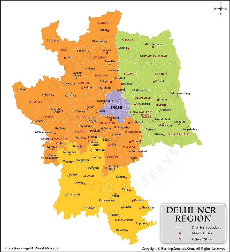 Delhi NCR Region Map with District Boundaries and Major Cities HD phone wallpaper