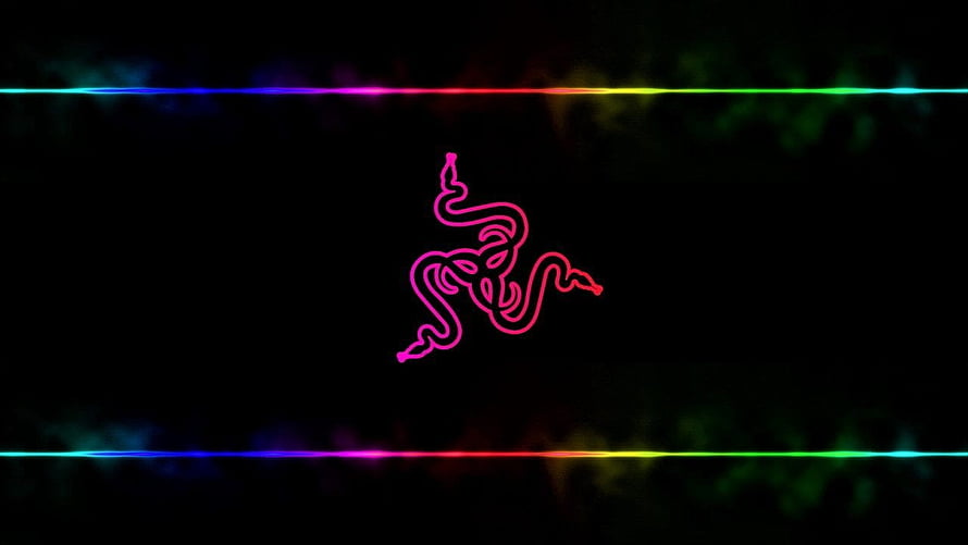 Razer Neon Logo with RGB Light Strips on Black Background HD wallpaper