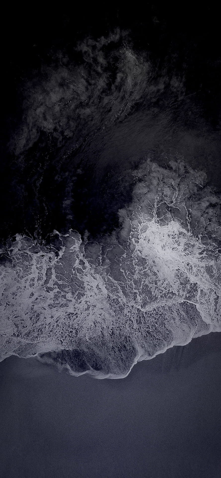 Dark Ocean Waves Crashing on Shore in Monochrome Aerial View HD phone wallpaper