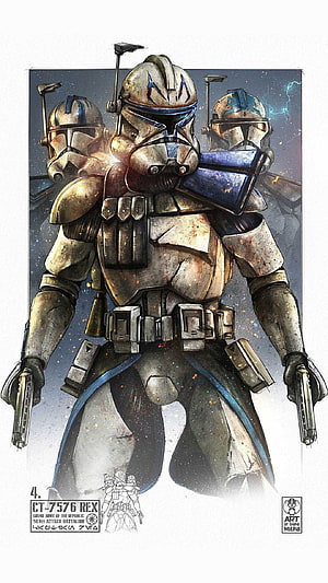 Captain Rex Clone Trooper Concept Art with Blue Markings and Blasters HD phone wallpaper
