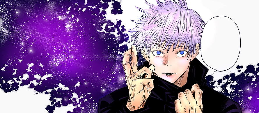 Gojo Satoru from Jujutsu Kaisen with Hollow Purple energy and purple cosmic background HD wallpaper