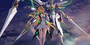 Pyra and Mythra with Mechonis Prime from Xenoblade Chronicles 2 HD wallpaper