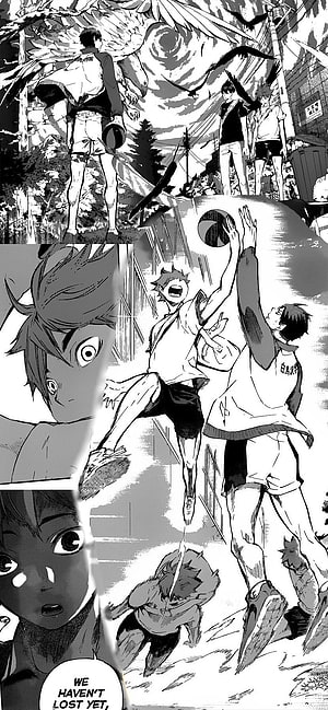 Haikyuu Manga Panel Artwork Featuring Intense Volleyball Match Action and Dramatic Character Expressions HD phone wallpaper