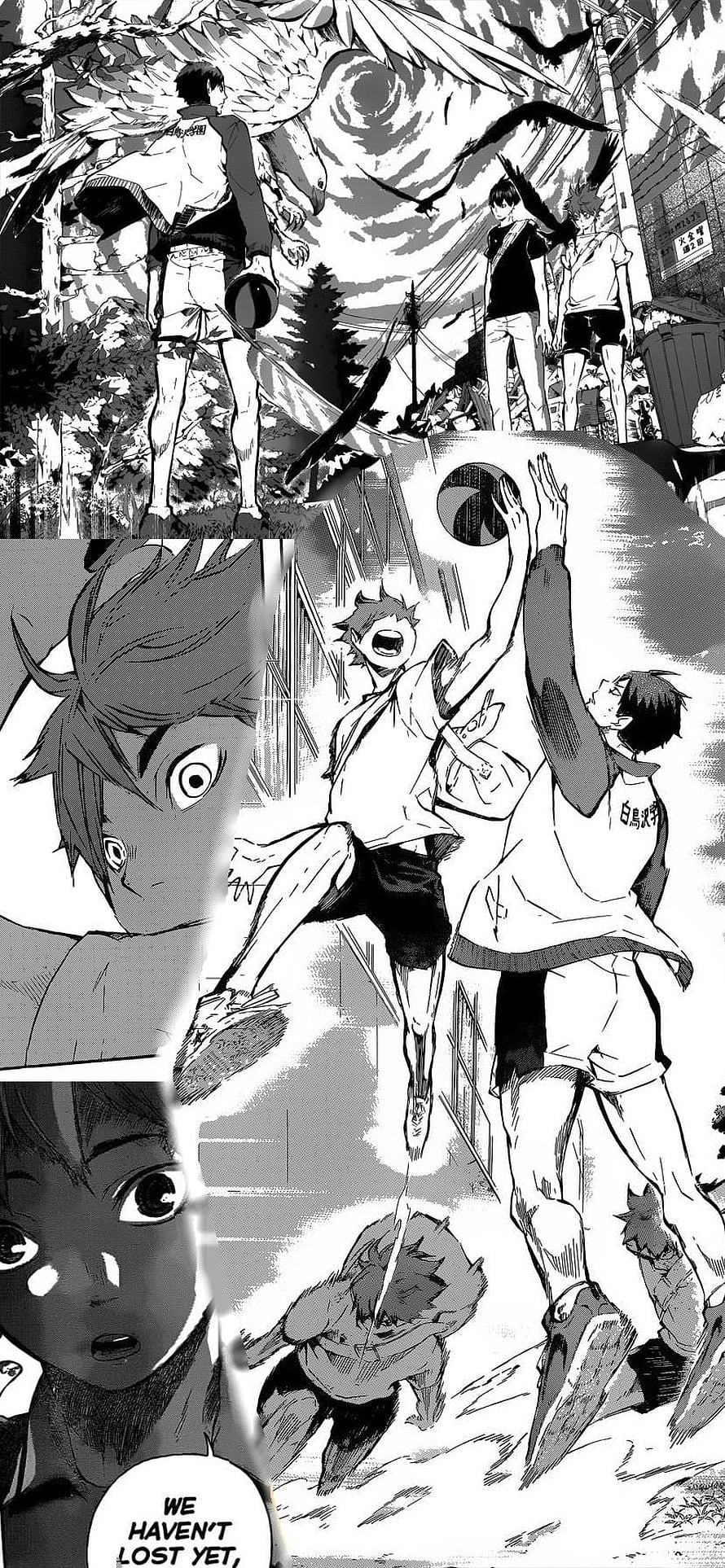 Haikyuu Manga Panel Artwork Featuring Intense Volleyball Match Action and Dramatic Character Expressions HD phone wallpaper
