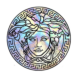 Holographic Versace Medusa Head Logo with Greek Key Border and Iridescent Finish HD phone wallpaper