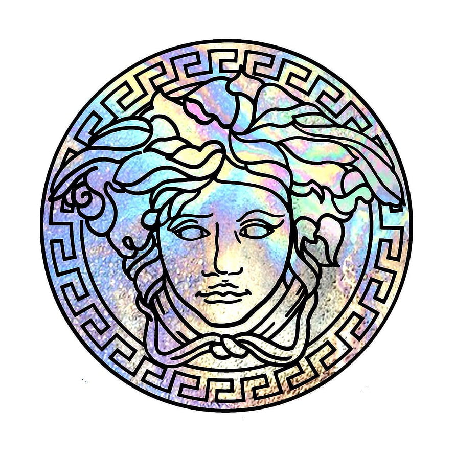 Holographic Versace Medusa Head Logo with Greek Key Border and Iridescent Finish HD phone wallpaper