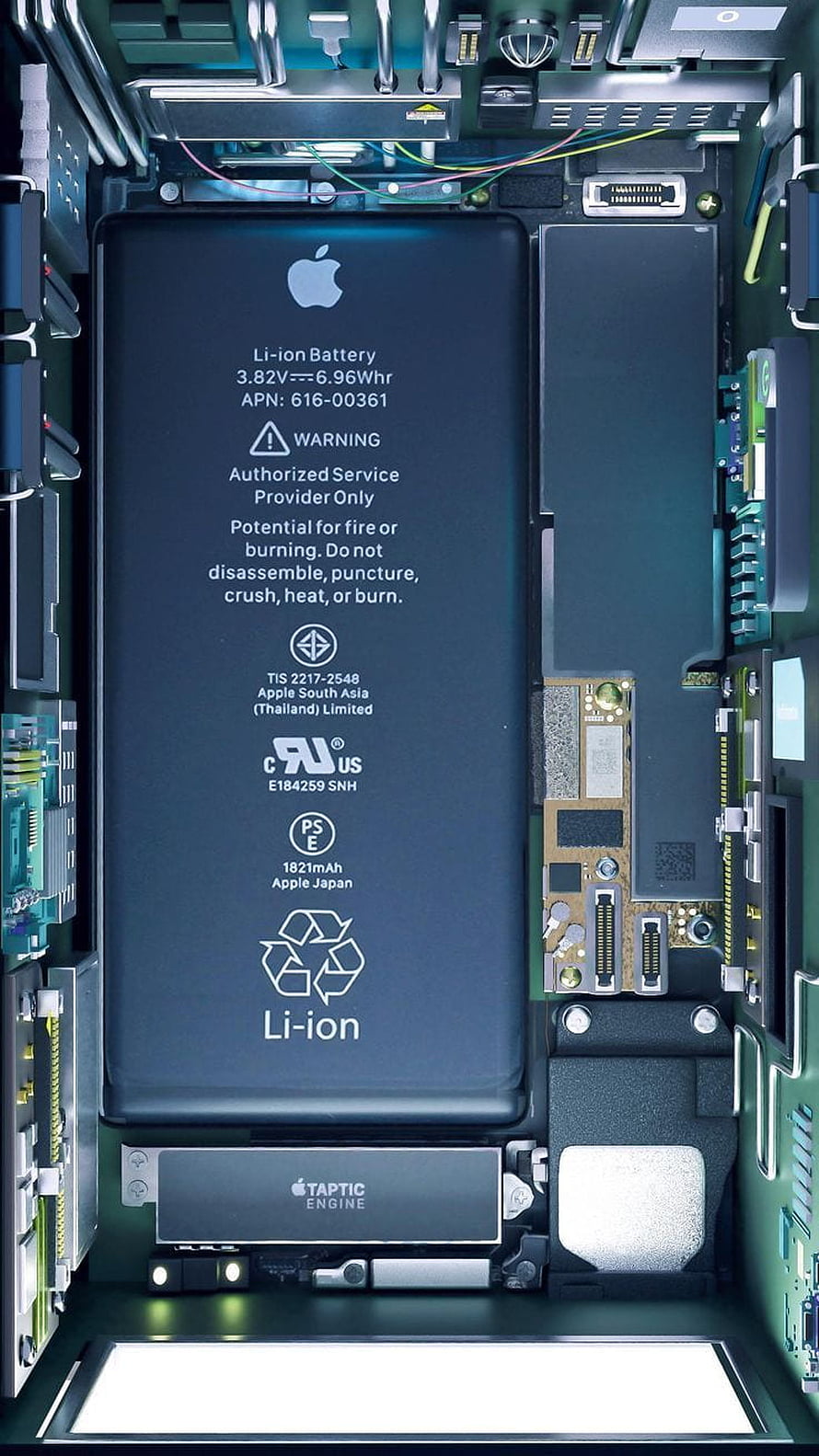 Apple iPhone Internal Hardware Layout Showing Li-ion Battery and Taptic Engine HD phone wallpaper