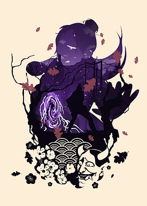 Wraith Apex Legends Double Exposure Illustration with Japanese Oni Mask and Autumn Leaves HD phone wallpaper