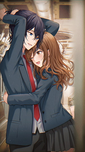 Horimiya Hori and Miyamura Embracing in School Uniforms HD phone wallpaper
