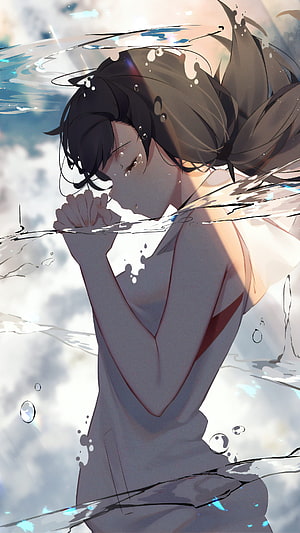 Hina Amano from Weathering With You Submerged in Water with Soft Light and Bubbles HD phone wallpaper