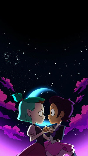 Luz and Amity Dancing Under a Starry Sky in The Owl House HD phone wallpaper