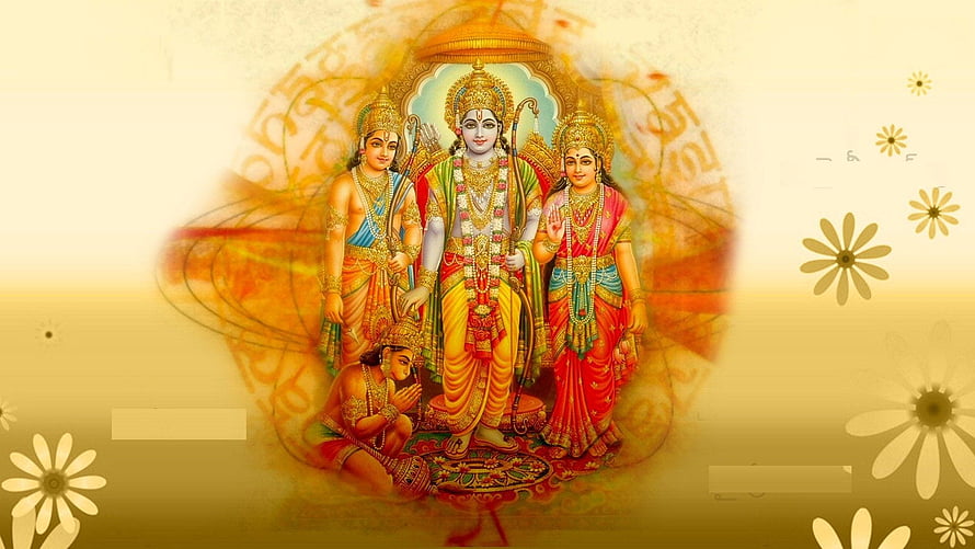 Lord Rama, Sita, Lakshmana, and Hanuman in Traditional Indian Devotional Art, God Rama Laxman Sita with Hanuman, ram sita hanuman HD wallpaper
