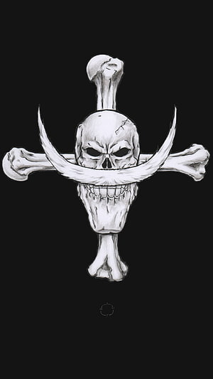 Whitebeard Jolly Roger Skull with Mustache and Crossed Bones on Black Background HD phone wallpaper