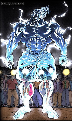 Yuichiro Hanma Baki Anime Character Muscular Blue Aura Crowd Scene HD phone wallpaper