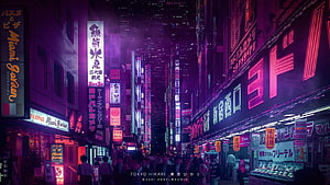 Neon-Lit Tokyo Street Scene at Night with Vibrant Japanese Signage and Crowds HD wallpaper