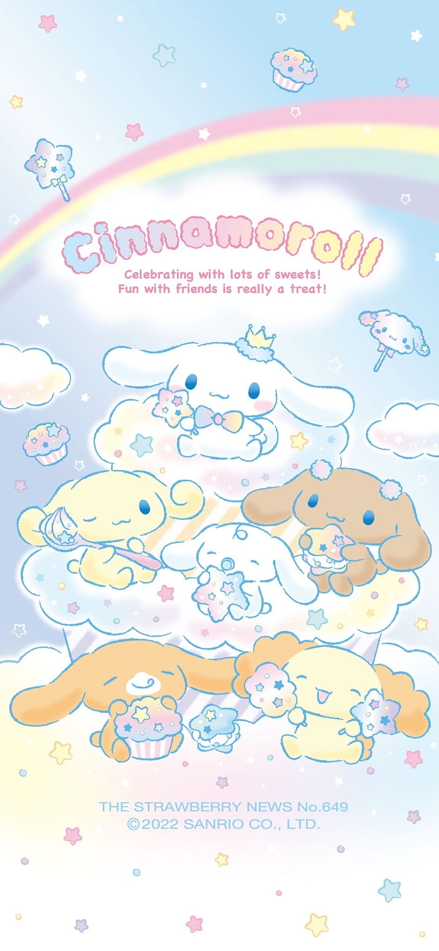 Cinnamoroll and Friends Enjoying Pastries Under a Rainbow in a Pastel Sky HD phone wallpaper