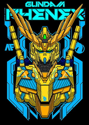Gundam Phenex AE Unit Vector Artwork with Golden Armor and Cyan Accents HD phone wallpaper