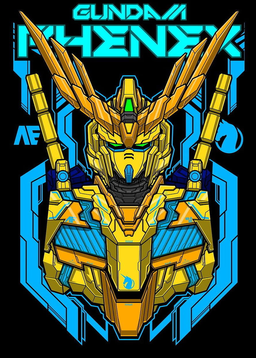 Gundam Phenex AE Unit Vector Artwork with Golden Armor and Cyan Accents HD phone wallpaper