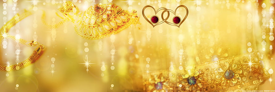 Luxurious Gold Wedding Jewelry With Interlocking Hearts And Sparkling Bokeh Background HD wallpaper