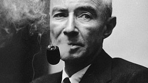 Robert Oppenheimer Black and White Portrait Smoking Pipe HD wallpaper
