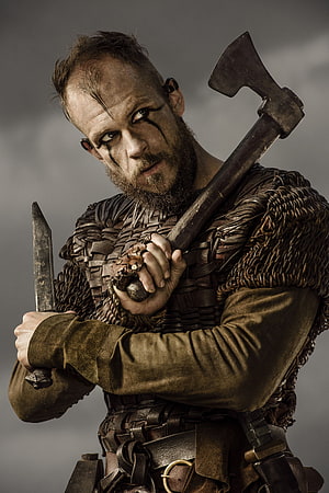 Vikings Floki Character Portrait with Battle Axe and War Paint HD phone wallpaper