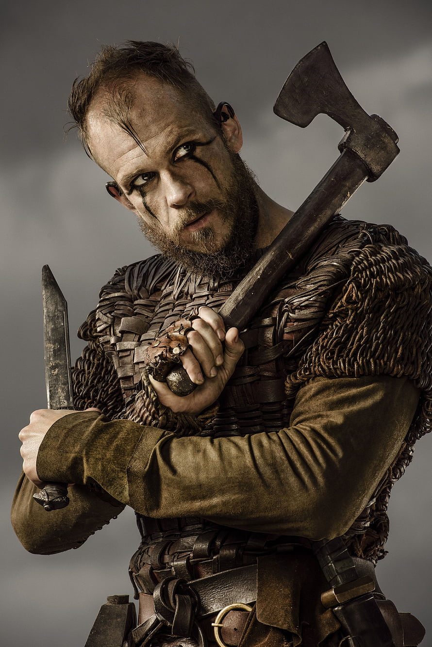 Vikings Floki Character Portrait with Battle Axe and War Paint HD phone wallpaper