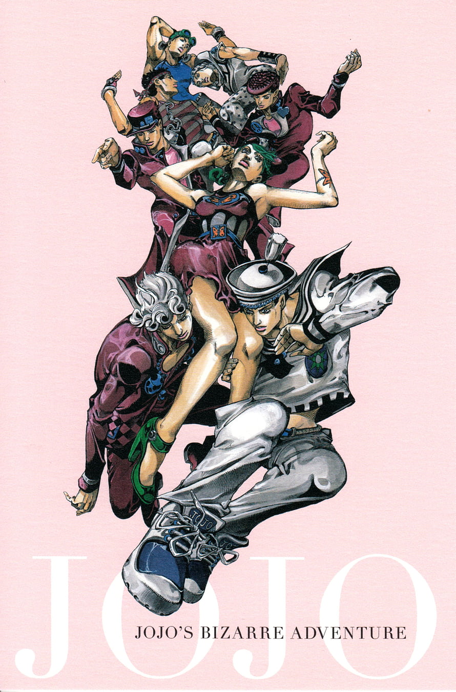 JoJo's Bizarre Adventure Stone Ocean Character Group Illustration on Pink Background HD phone wallpaper