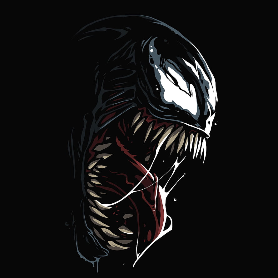 Venom Symbiote Portrait with Jagged Teeth and Dripping Saliva on Black Background HD phone wallpaper