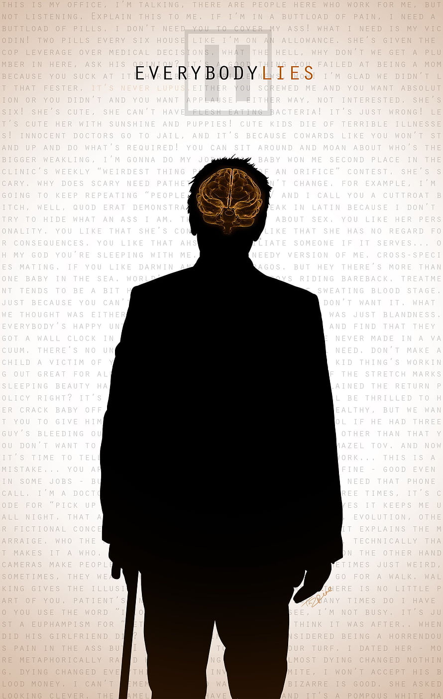 Everybody Lies: Silhouette with Glowing Brain and Text Background HD phone wallpaper