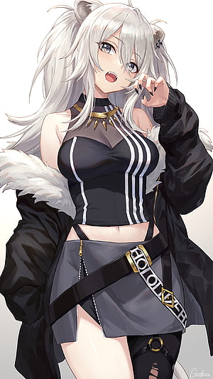Shishiro Botan Virtual Youtuber Anime Girl in Black Sportswear with White Hair and Fox Ears HD phone wallpaper