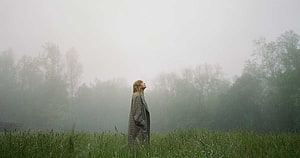 Taylor Swift in a misty green field from the Folklore album era HD wallpaper