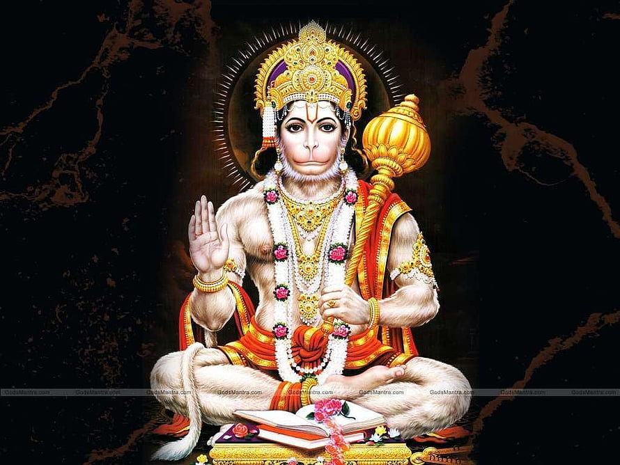 Hanuman God in Meditative Pose with Gada and Sacred Text on Dark Background, Hanuman God , & Backgrounds Hanuman, #hanuman HD wallpaper