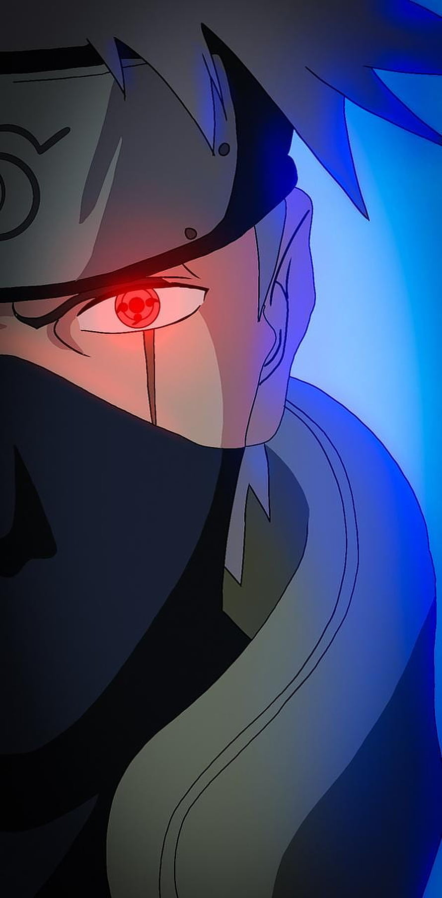 Kakashi Hatake Sharingan Eye Close-Up in Dark Blue Lighting HD phone wallpaper