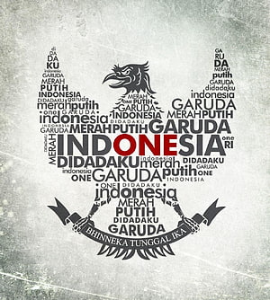 Indonesian National Identity Word Art Featuring Garuda Emblem and Bhinneka Tunggal Ika Motto HD phone wallpaper