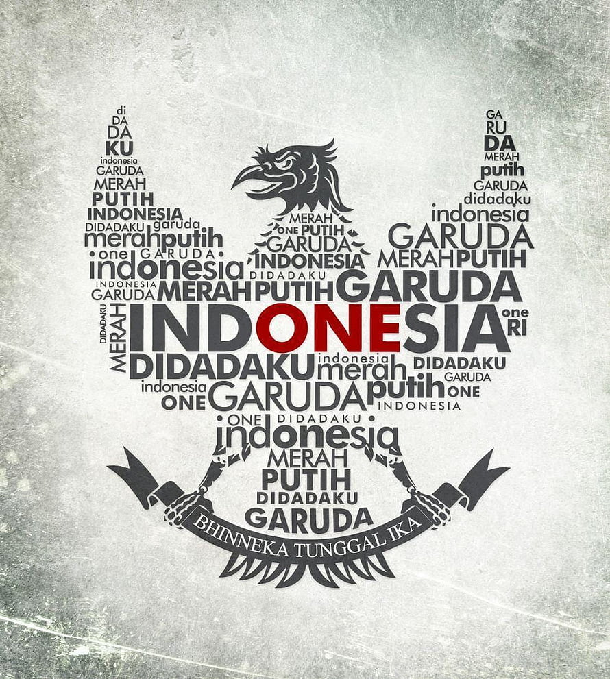 Indonesian National Identity Word Art Featuring Garuda Emblem and Bhinneka Tunggal Ika Motto HD phone wallpaper