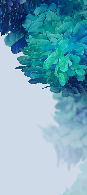 Vibrant Blue and Teal Abstract Petal Cluster on Soft White Background HD phone wallpaper