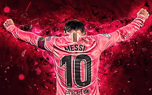 Lionel Messi FC Barcelona Number 10 Jersey Back View Dramatic Red Background HD wallpaper