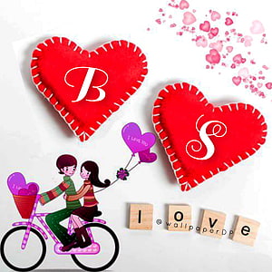 Cute Couple on Bicycle with Red Heart Pillows and Love Balloons HD phone wallpaper