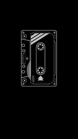 Minimalist White Line Art Cassette Tape on Black Background HD phone wallpaper