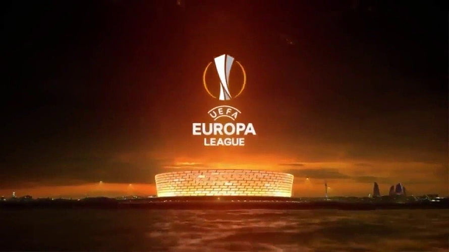 UEFA Europa League Logo Over Illuminated Stadium at Sunset HD wallpaper