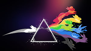 Rainbow Prism Rabbit Silhouettes Against Dark Gradient Background HD wallpaper