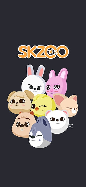 SKZOO Cute Animal Character Group Illustration on Dark Background HD phone wallpaper