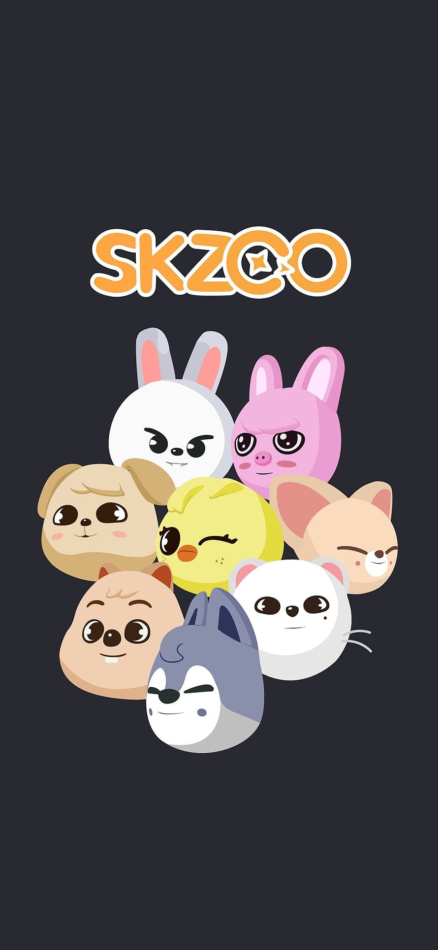 SKZOO Cute Animal Character Group Illustration on Dark Background HD phone wallpaper