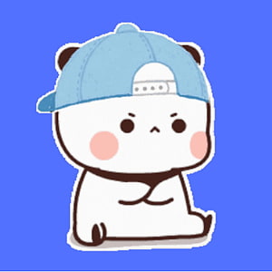 Cute Dudu Bubu Cartoon Bear Wearing a Blue Baseball Cap on a Solid Blue Background HD phone wallpaper