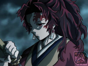 Yoriichi Tsugikuni from Demon Slayer in a dark anime portrait holding a katana HD wallpaper